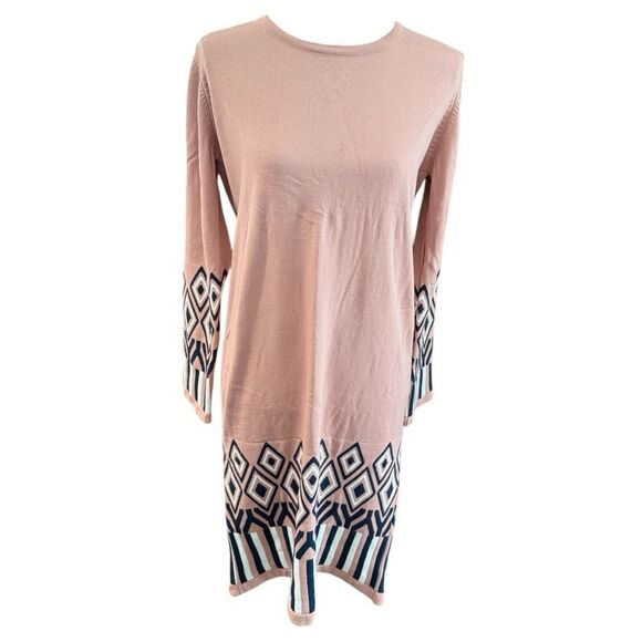 NWT Insirah pink, white, navy and blue design sweater dress size medium - Picture 9 of 10
